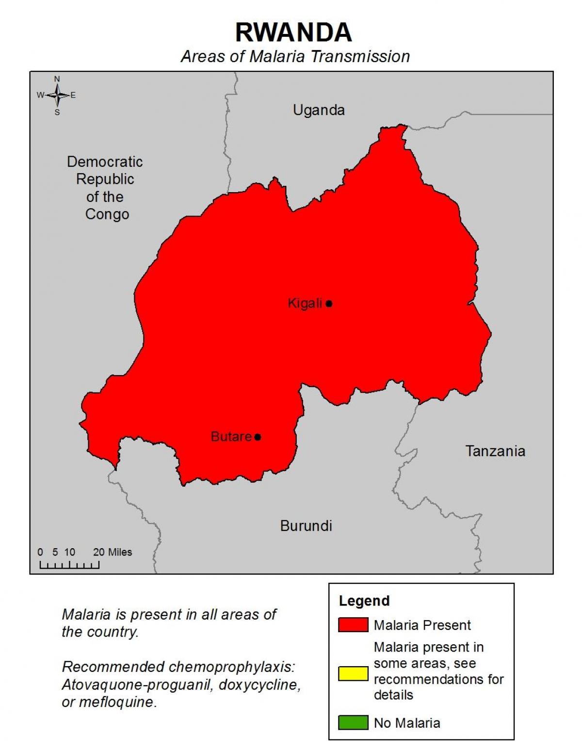 mapa de Rwanda malària