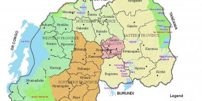 Mapa de Rwanda amb els districtes i sectors