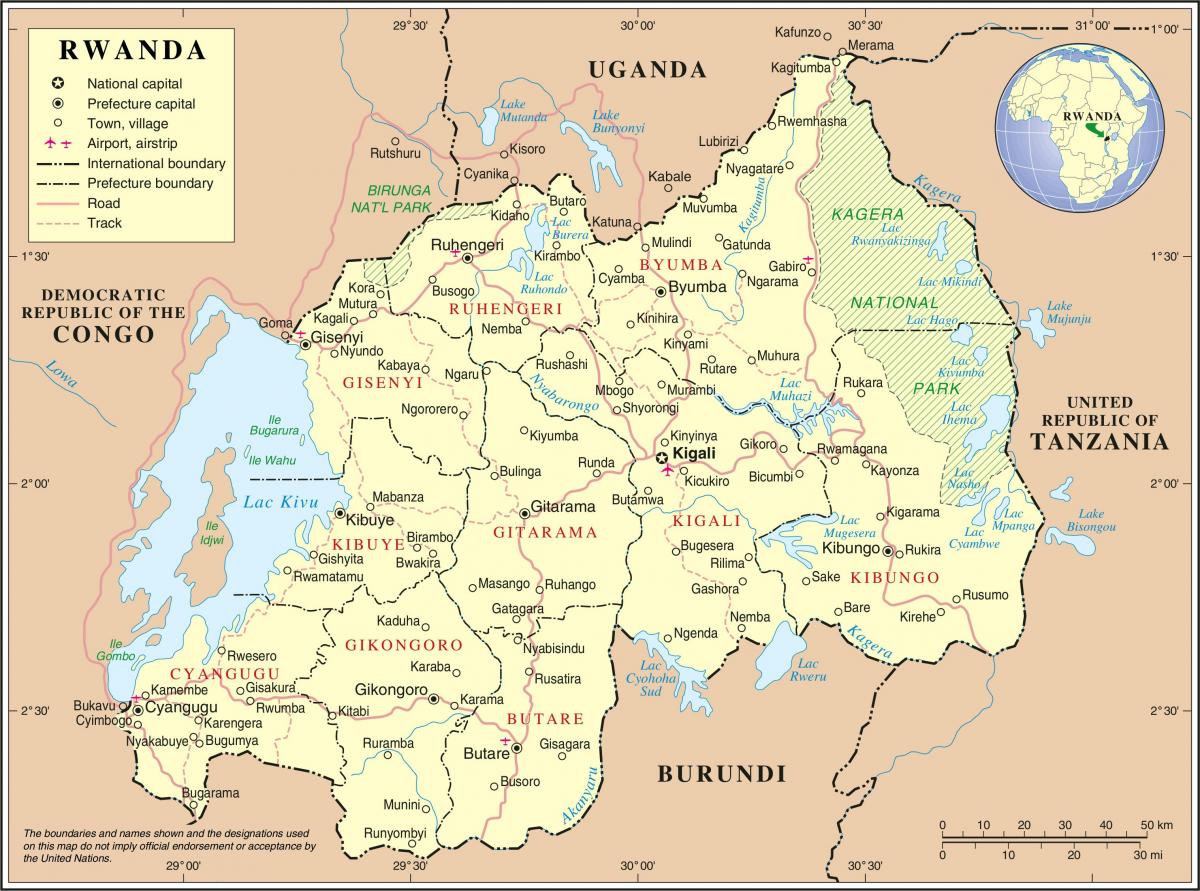 mapa administratiu de mapa de Rwanda