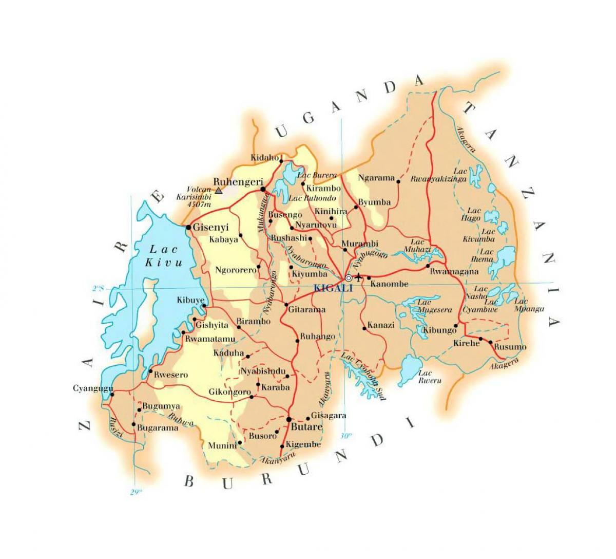 mapa de Rwanda carretera